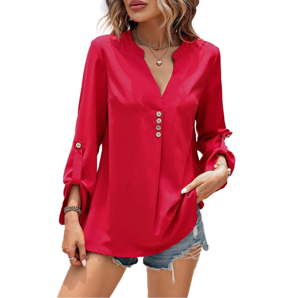 Damen Bluse mit eleganten Knopfdetails und schickem V-Ausschnitt Drune