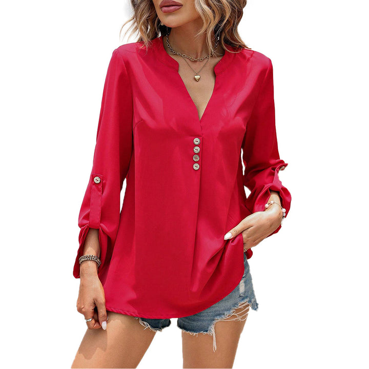 Damen Bluse mit eleganten Knopfdetails und schickem V-Ausschnitt Drune