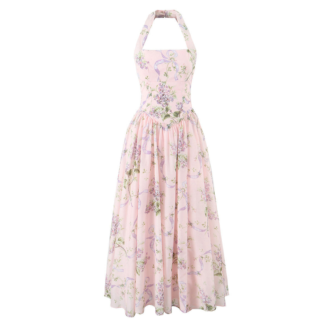 Damen Blumiges Maxikleid mit halterlosem Ausschnitt Drune