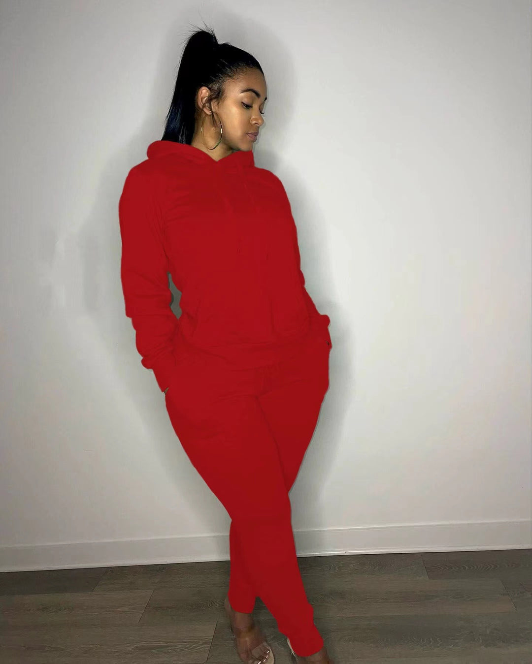 Damen nan tailliertes Hoodie- und Jogginghose-Set mit Kängurutasche, hohem Komfortbund und gerippten Knöchelbündchen Drune
