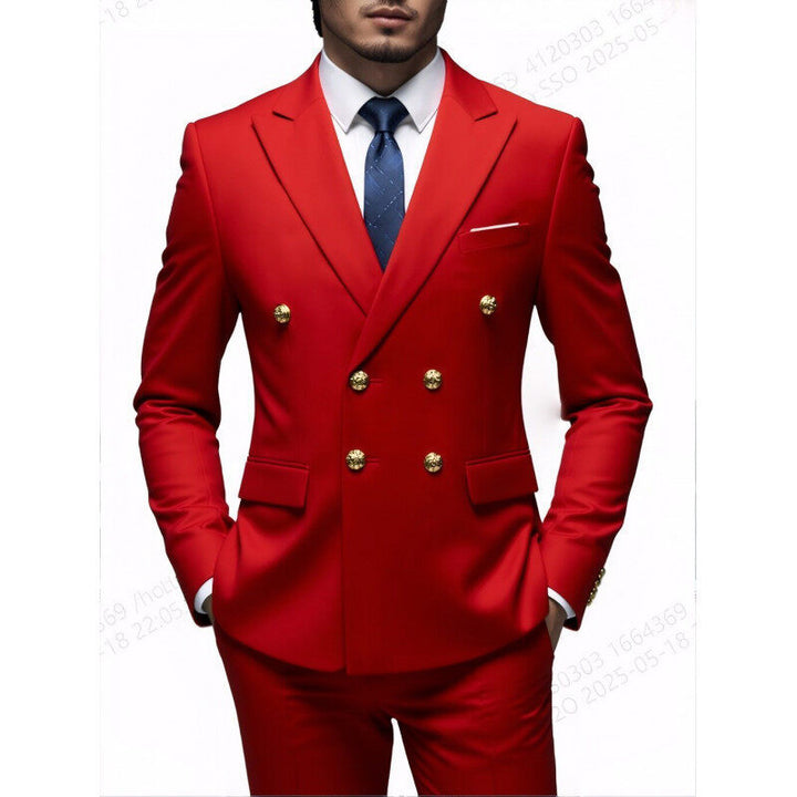 Herren nan doppelreihiger Slim-Fit Anzug mit goldenen Zierknöpfen und schmaler Businesshose Drune
