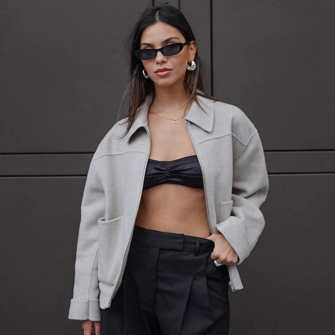 Damen Lässige Oversized-Jacke mit praktischen Taschen und elegantem Kragen Drune