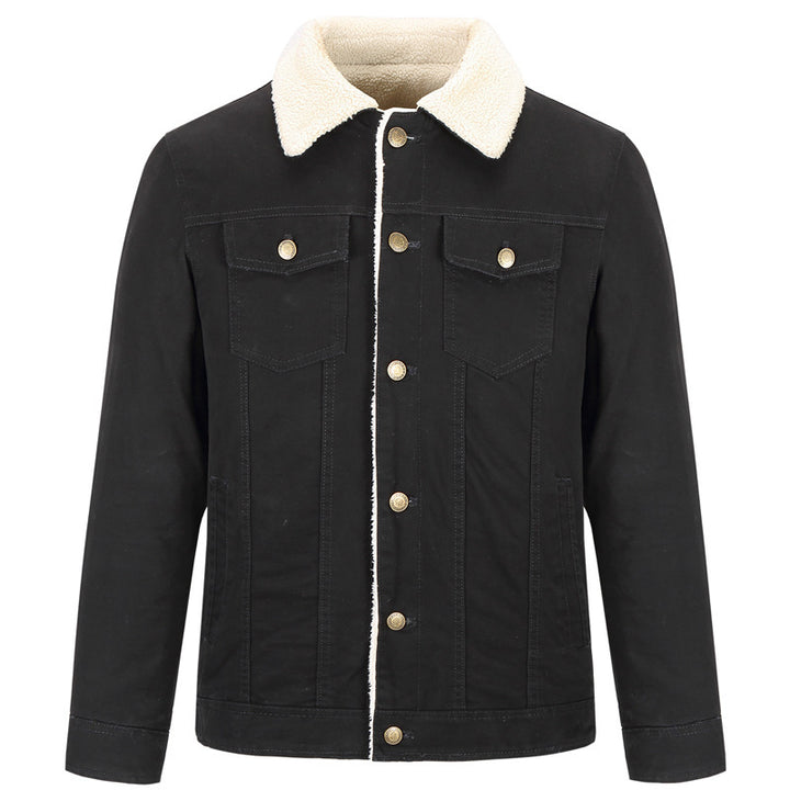 Herren Baumwoll-Canvas Truckerjacke mit Sherpa-Kragen und durchgehendem Teddyfutter Drune