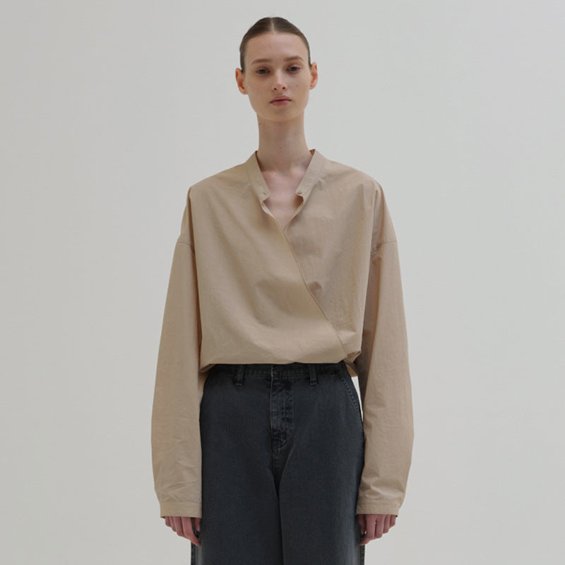 Damen asymmetrische Hemdbluse mit minimalistischem Design Drune