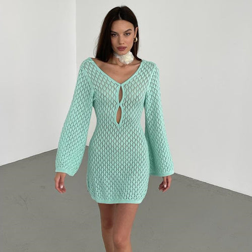 Damen Strickkleid mit innovativem Netzdesign und eleganten Cut-Outs Drune