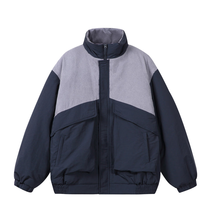 Unisex Boxy-Pufferblouson mit hohem Stehkragen, Cord-Schulterpasse und großen Pattentaschen Drune