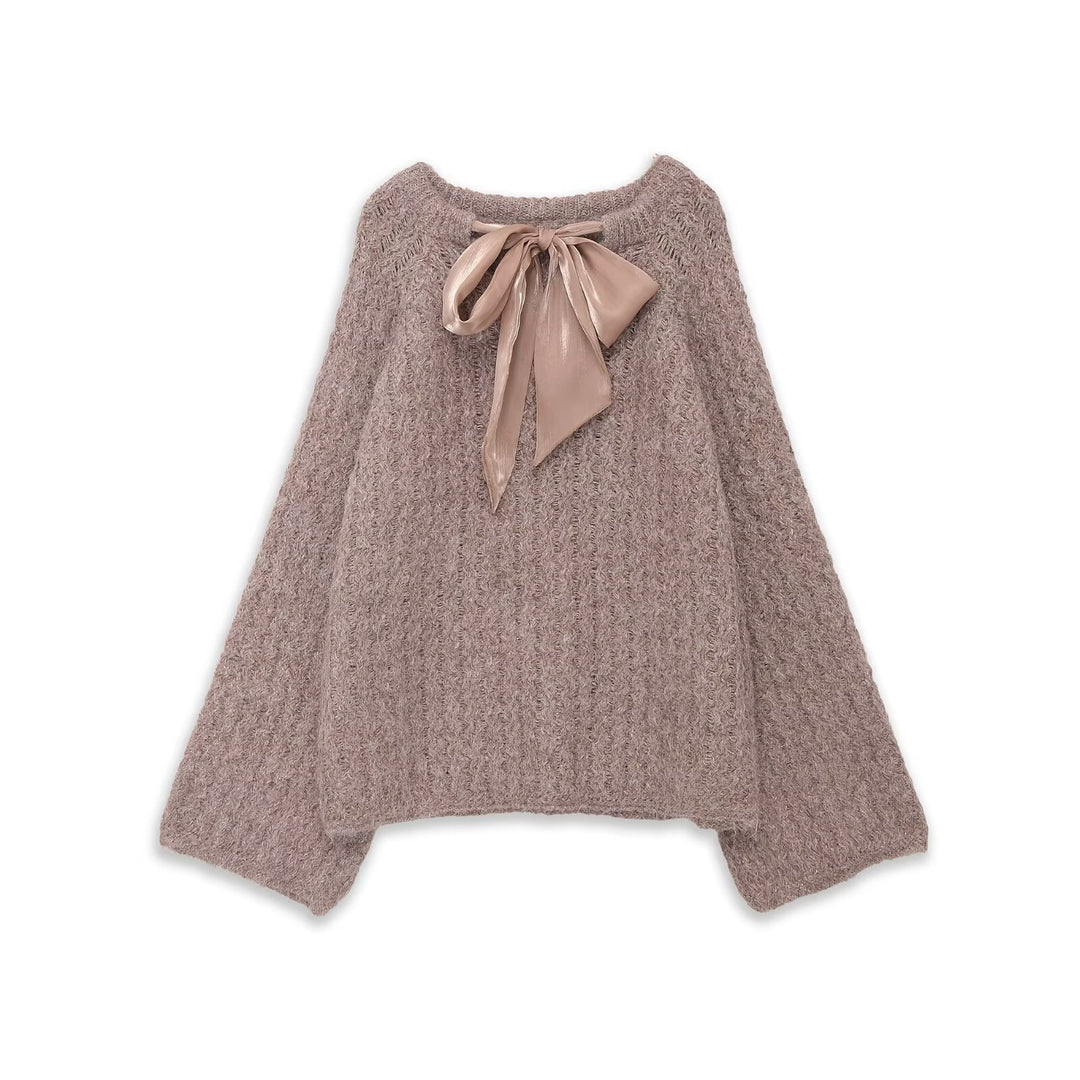 Damen Oversize Mohair-Optik Strickpullover mit Rückenschleife Drune