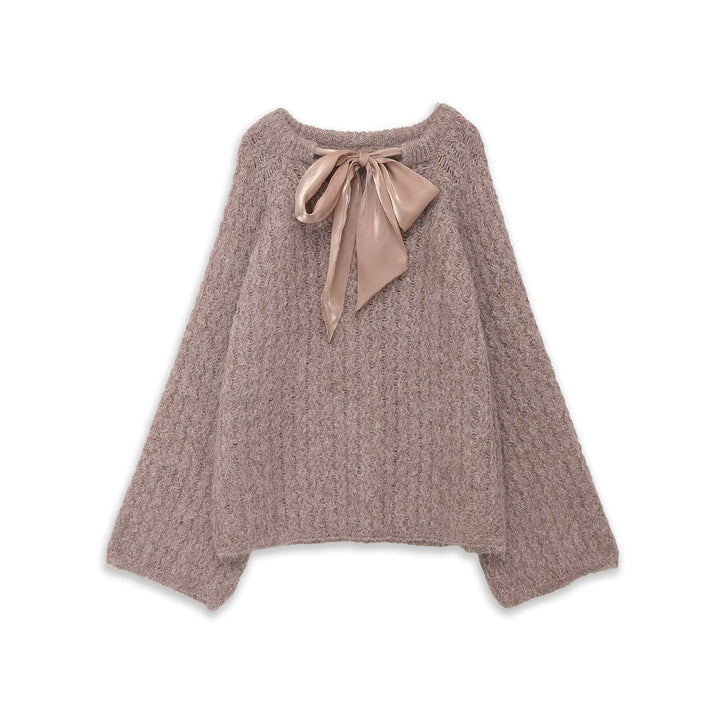 Damen Oversize Mohair-Optik Strickpullover mit Rückenschleife Drune