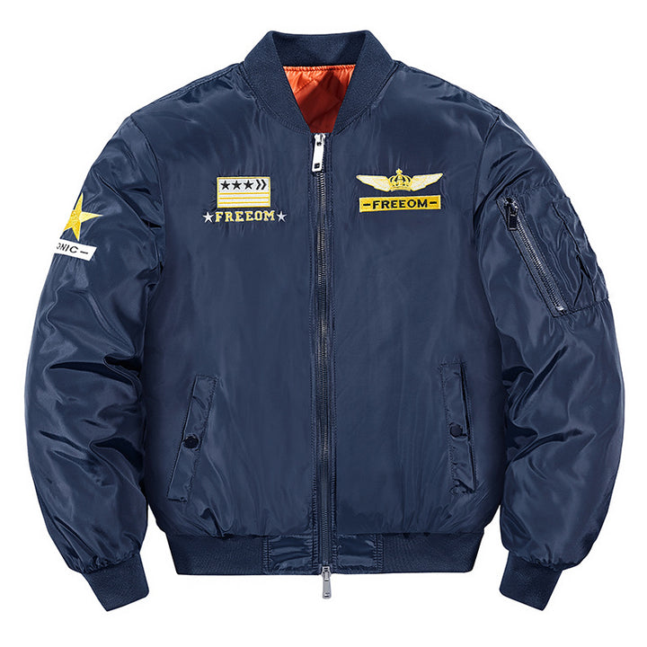 Herren  bestickte gepatchte isolierte Nylon Flug Bomberjacke mit gerippten Abschlüssen Drune