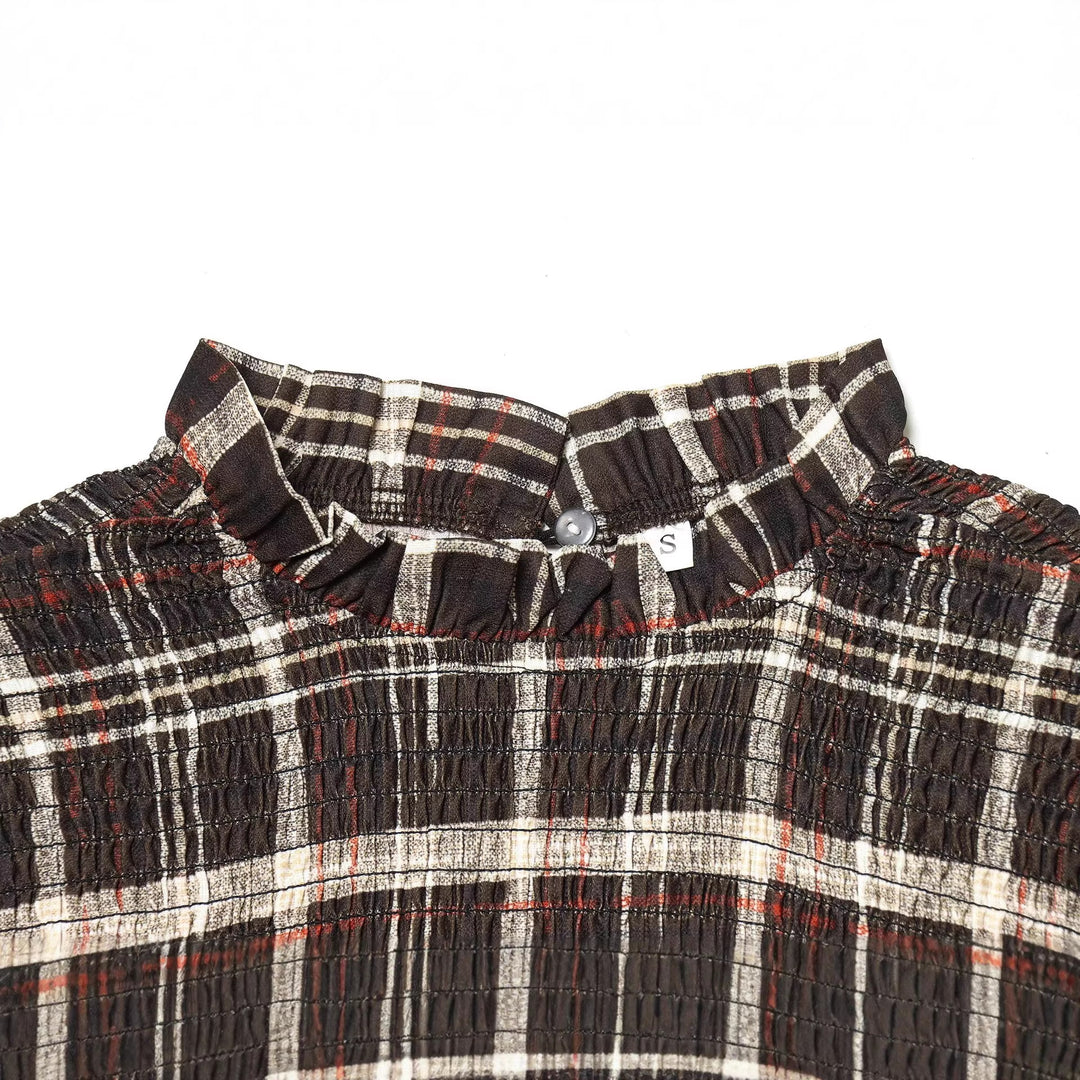 Damen Bluse mit Smok-Detail, Rüschenkragen und Volumenärmeln Drune