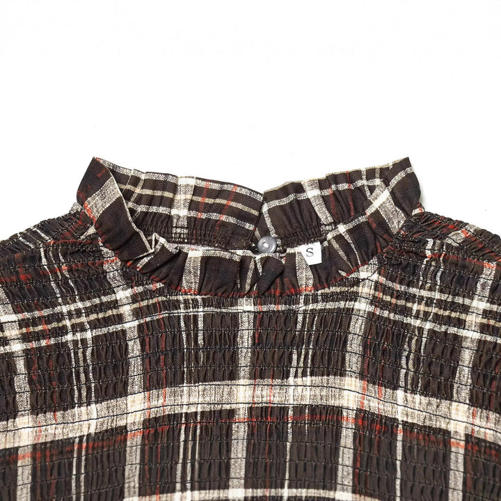 Damen Bluse mit Smok-Detail, Rüschenkragen und Volumenärmeln Drune