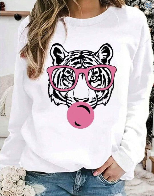 Damen Sweatshirt mit kreativem Tiger-Design und lässigem Schnitt Drune
