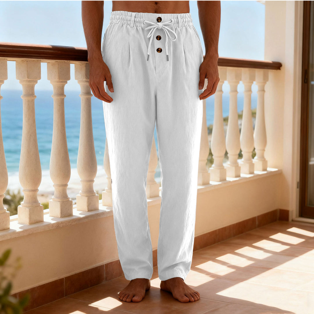 Herren nan leichte Loungehose mit elastischem Kordelbund, Tunnelzug und dekorativer Knopfleiste Drune