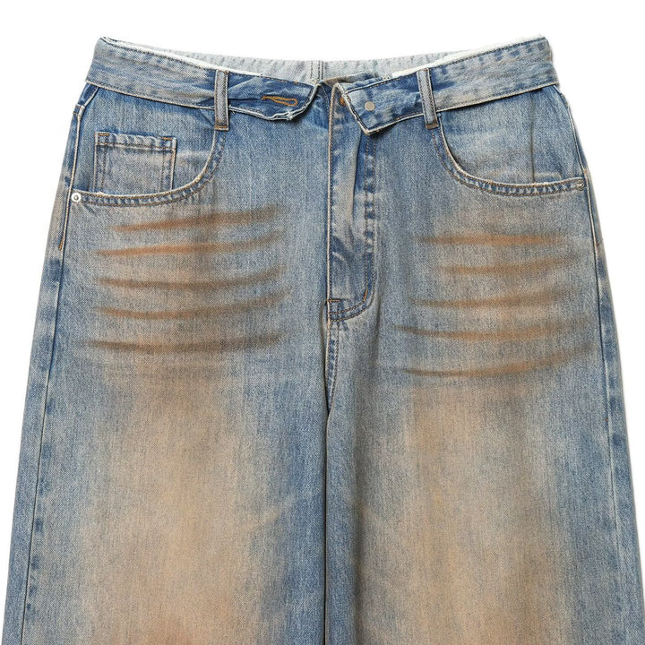 Damen High‑Waist Denimhose mit weitem Bein und vintage Waschung Drune