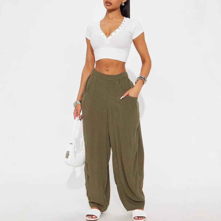 Damen Lässige Weite Stoffhosen mit praktischen Taschen Drune