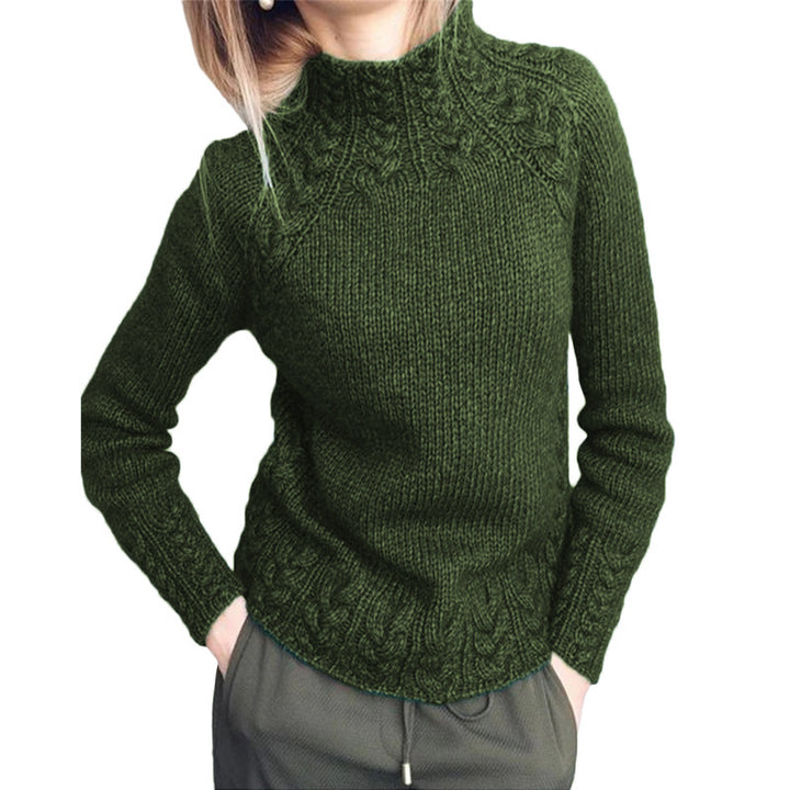 Damen nan grobgestrickter Zopfmuster-Pullover mit Stehkragen und tailliertem Schnitt Drune
