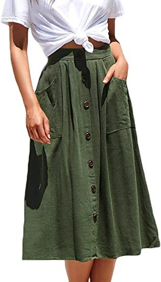 Damen Midi-Rock mit Knopfleiste und praktischen Taschen Drune
