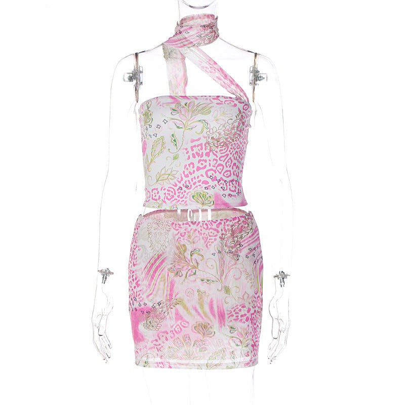 Damen Crop-Top und Rock-Set mit asymmetrischem Design und floralem Muster Drune