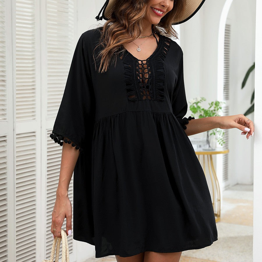 Damen Strandkleid mit verspieltem Häkelbesatz und umschmeichelndem Schnitt Drune