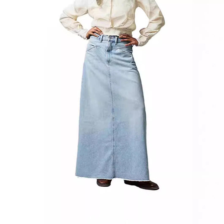 Damen Langer Denim-Rock mit hohem Bund und praktischen Taschen Drune