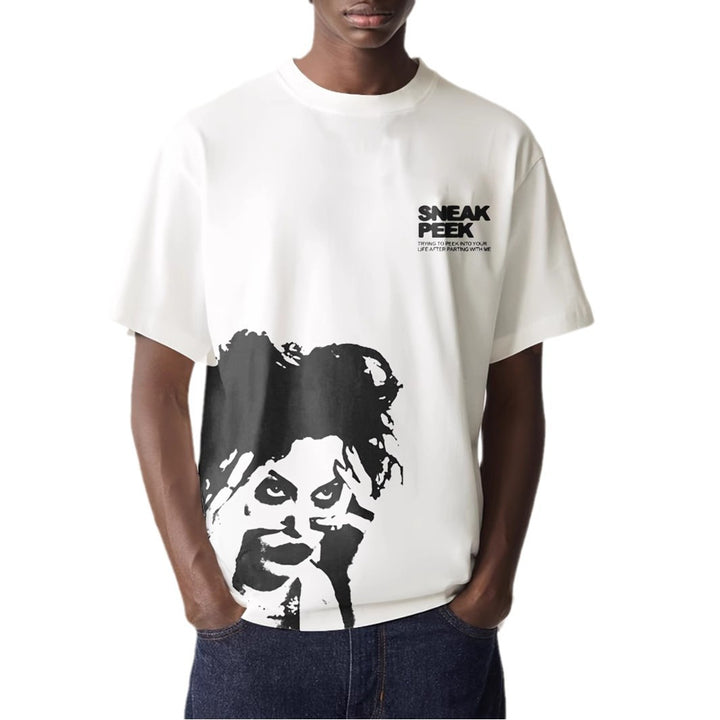 Herren Oversized T-Shirt mit großflächigem Vintage-Blumenprint und Rücken-Slogan Drune
