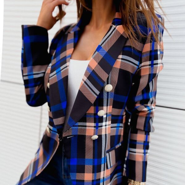 Damen Karierter Blazer mit doppelter Knopfreihe und elegantem Schnitt Drune