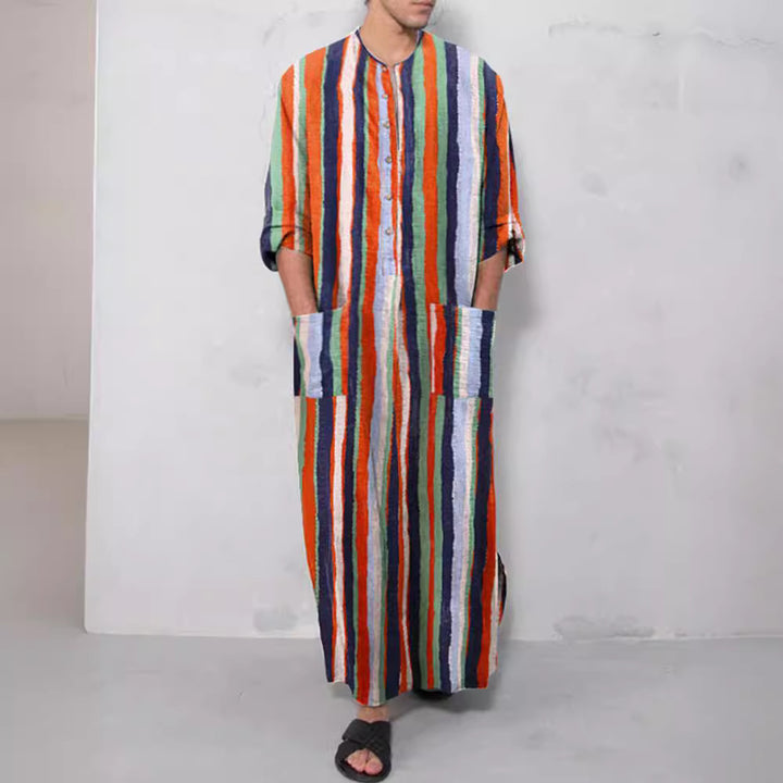 Herren nan lockerer Kaftan aus Leinenmischung mit Knopfleiste und aufgesetzten Taschen Drune