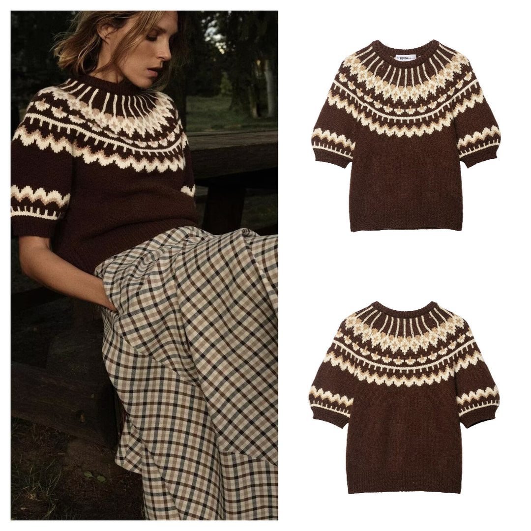 Damen Strickpullover mit Norweger-Muster und überschnittenen Schultern Drune