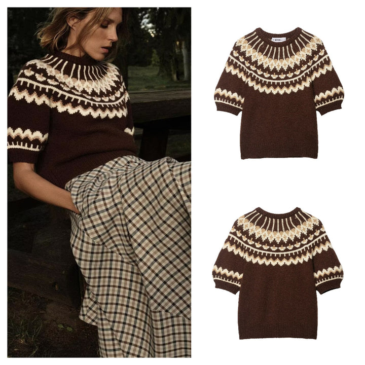 Damen Strickpullover mit Norweger-Muster und überschnittenen Schultern Drune