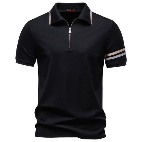Herren nan atmungsaktives elastisches Poloshirt mit kurzem Reißverschluss und Kontraststreifen an Ärmeln Drune