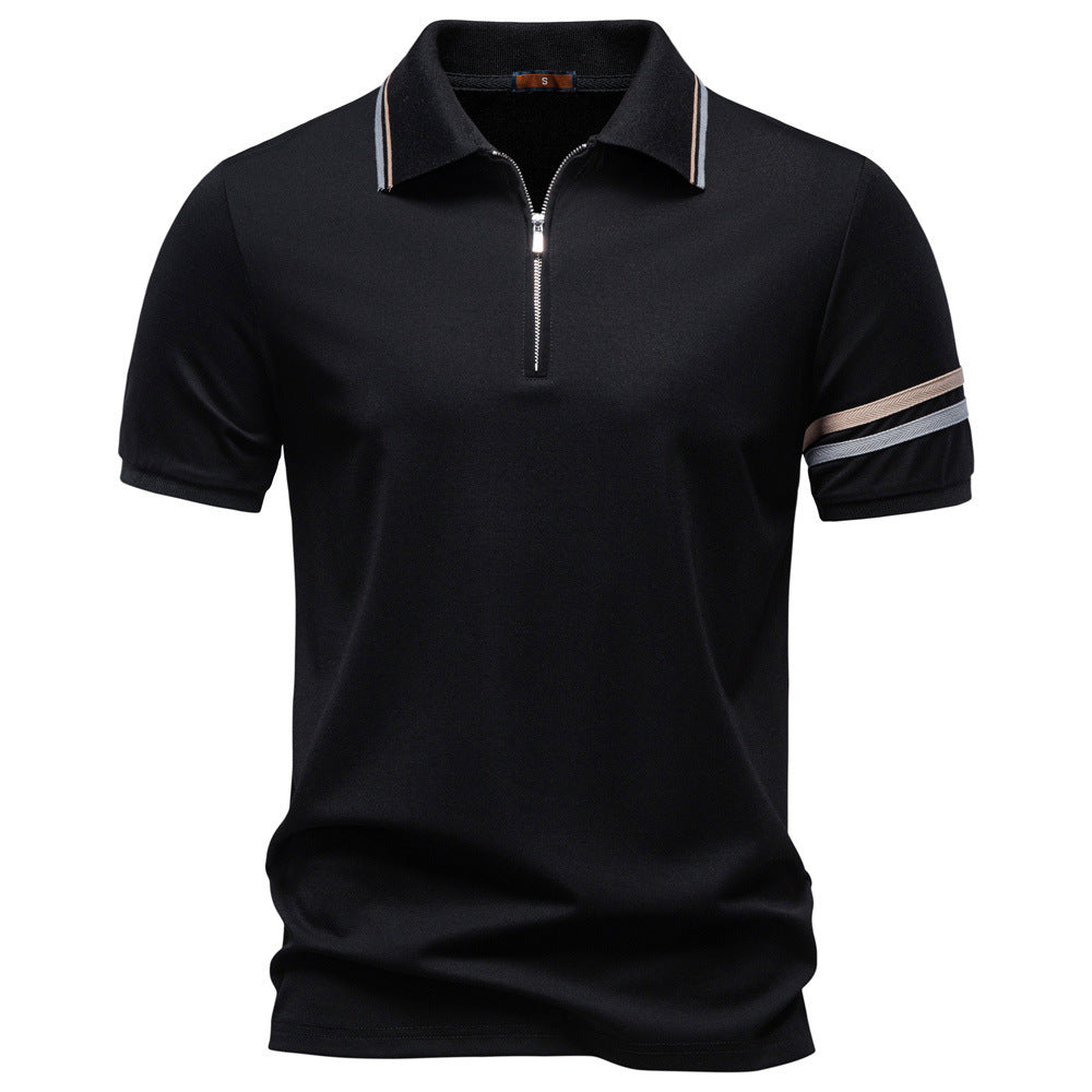Herren nan atmungsaktives elastisches Poloshirt mit kurzem Reißverschluss und Kontraststreifen an Ärmeln Drune