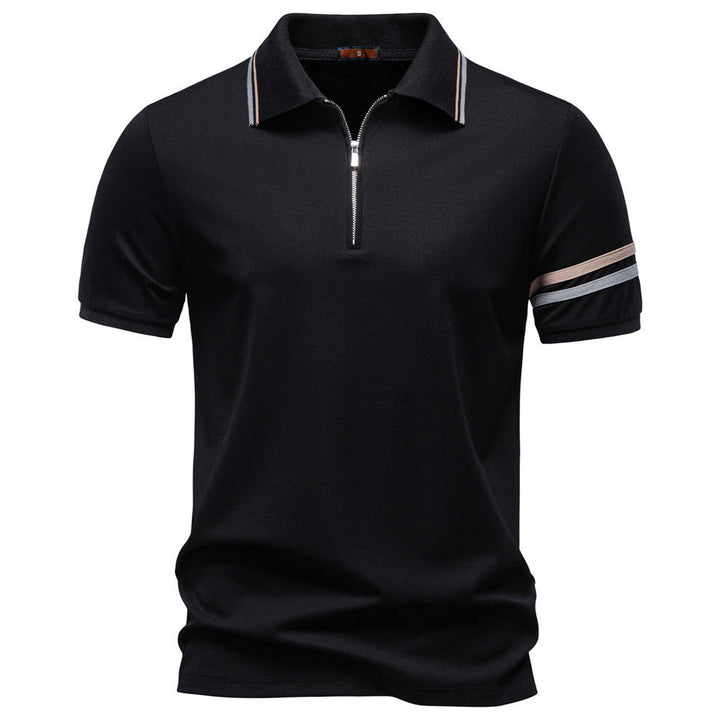 Herren nan atmungsaktives elastisches Poloshirt mit kurzem Reißverschluss und Kontraststreifen an Ärmeln Drune