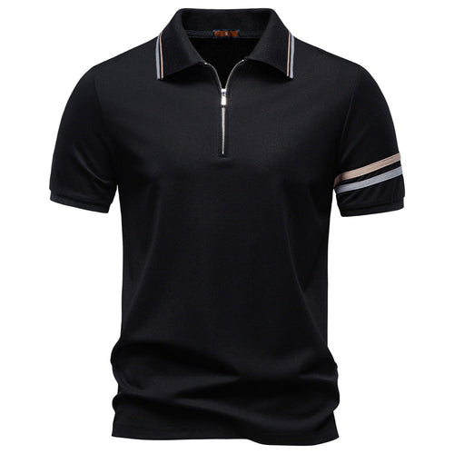 Herren nan atmungsaktives elastisches Poloshirt mit kurzem Reißverschluss und Kontraststreifen an Ärmeln Drune