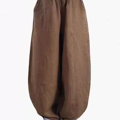 Damen weite Leinenhose mit elastischem Bund und praktischen Taschen Drune