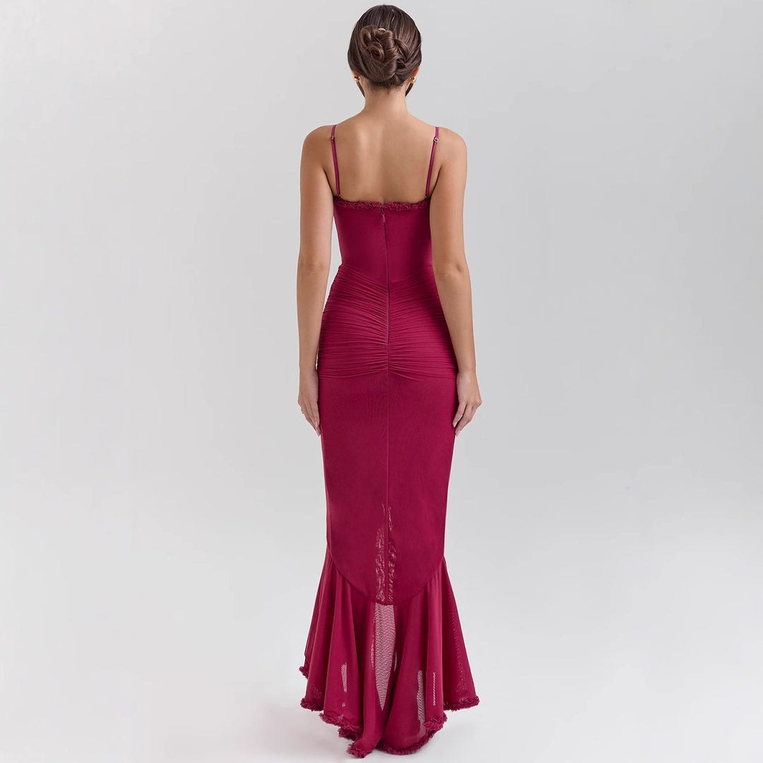 Damen Bodycon Abendkleid mit Rüschen und seitlichem Schlitz Drune