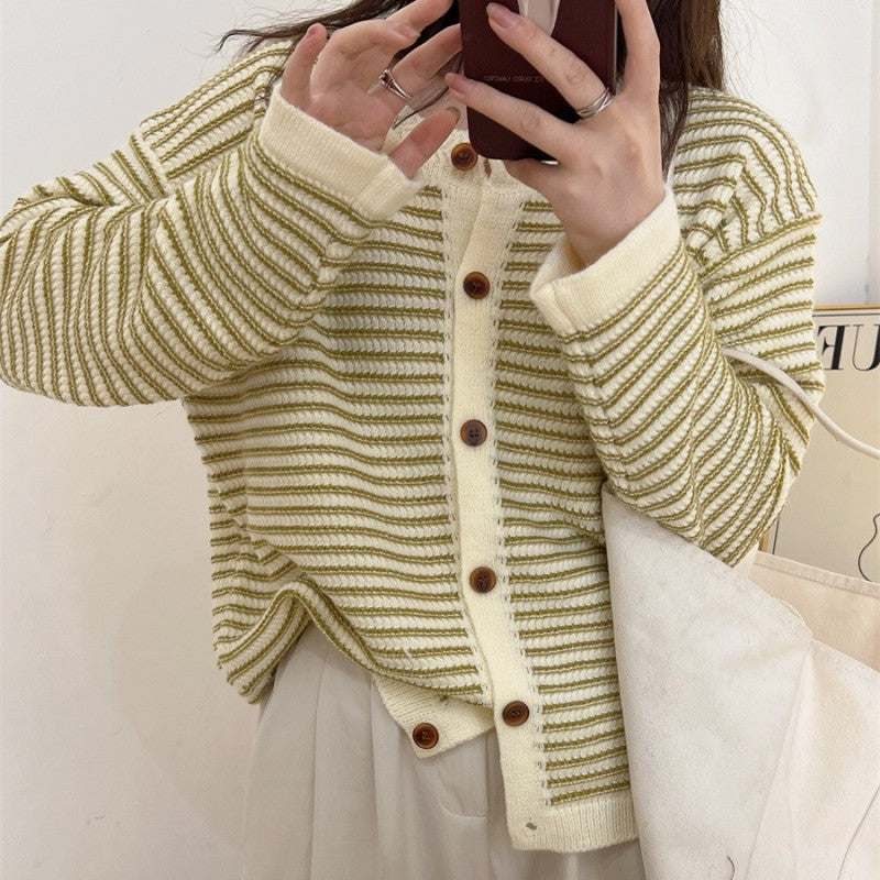 Damen lässige Strickjacke mit modernen Streifen Drune