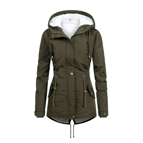 Damen Taillierter Parka mit Teddyfutter, verstellbarer Kapuze und Tunnelzug Drune