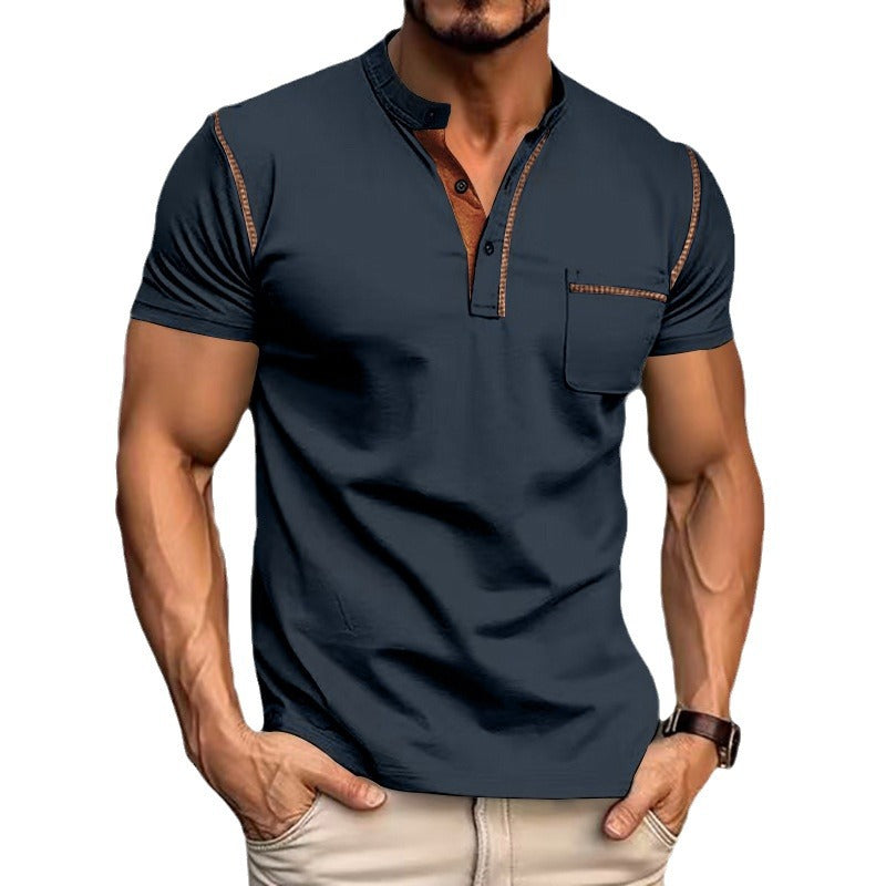 Herren Kurzarm-Henley-Shirt mit modischen Akzenten Drune