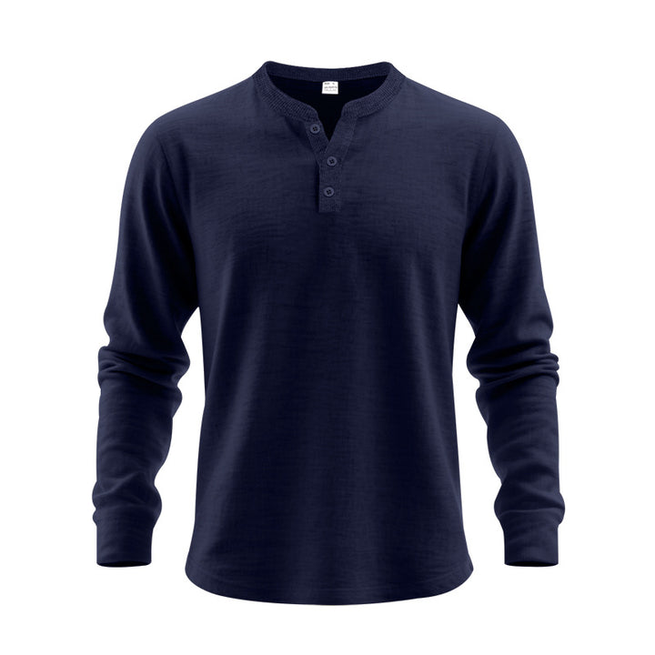 Herren Langarm-Henley-Shirt mit strukturiertem Gewebe und modischen Knöpfen Drune