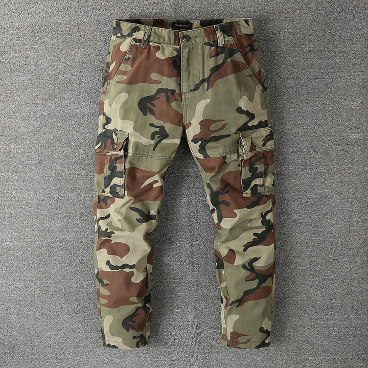 Herren Cargohose mit taktischem Tarnmuster und mehreren Klappentaschen Drune