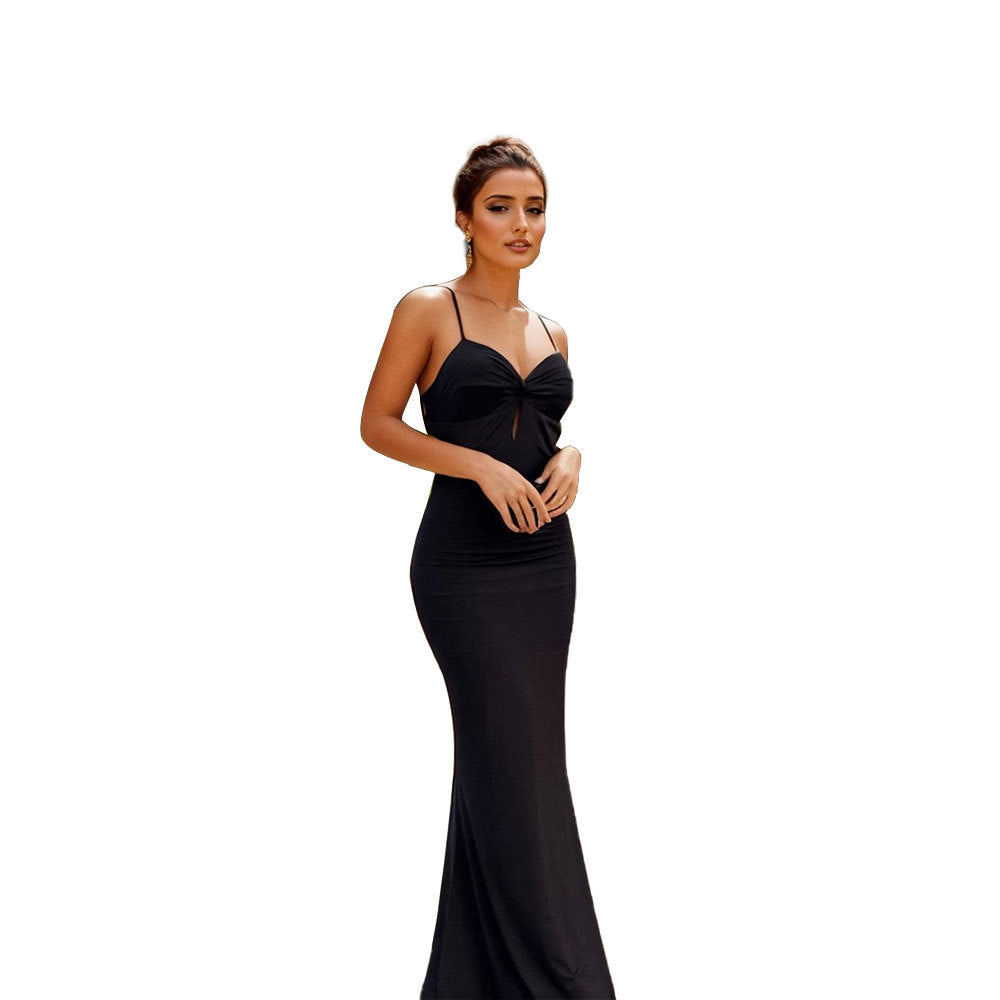 Damen elegantes Maxikleid mit tiefem V-Ausschnitt und schmalem Schnitt Drune