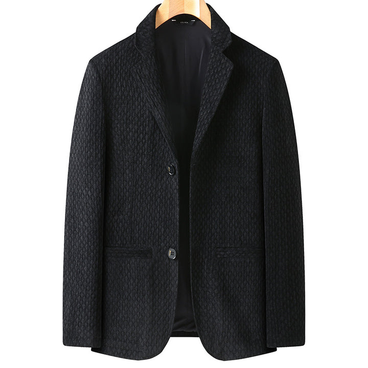 Herren Struktur-Blazer aus Wollmischung mit dezenter Diamantstruktur und schmalem Revers Drune