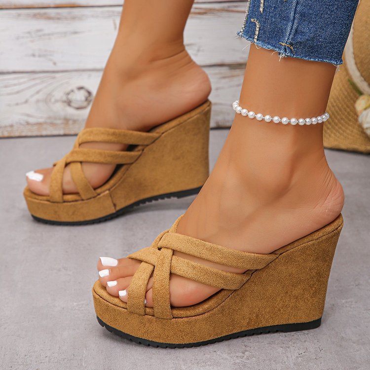 Damen Wedge-Pantoletten mit raffiniertem Kreuzriemen-Design und bequemer Sohle Drune