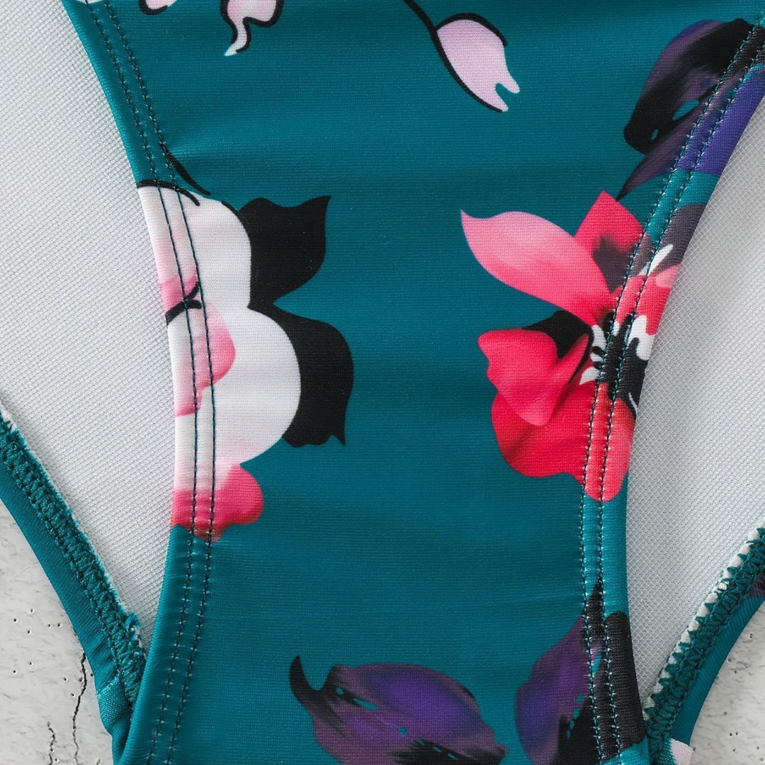 Damen Einteiliger Badeanzug mit modischem floralem Design und schickem Schwarz Drune