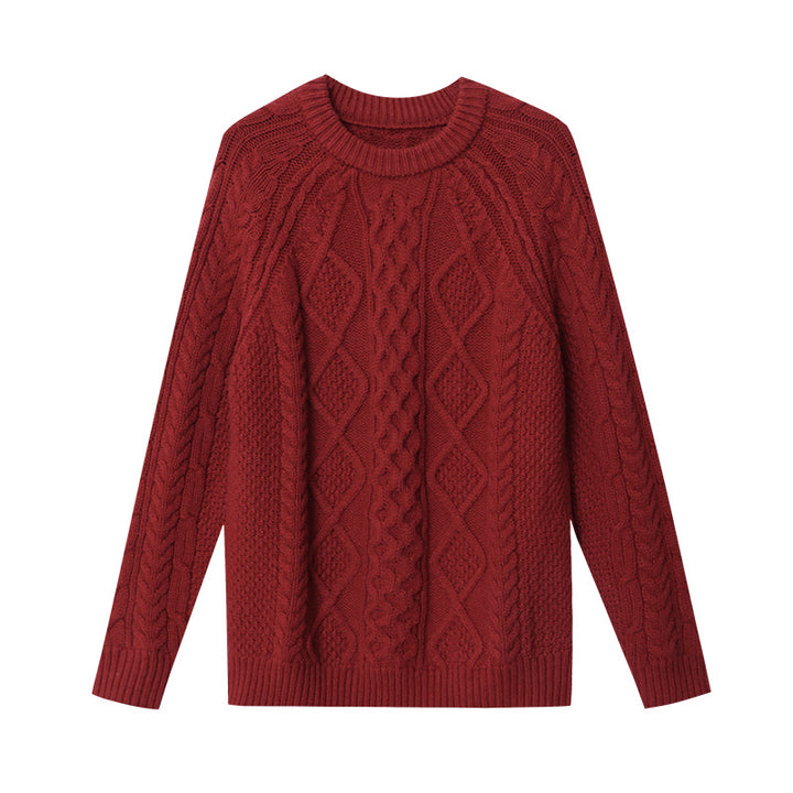 Damen lässiger Grobstrickpullover mit Zopfmuster Drune