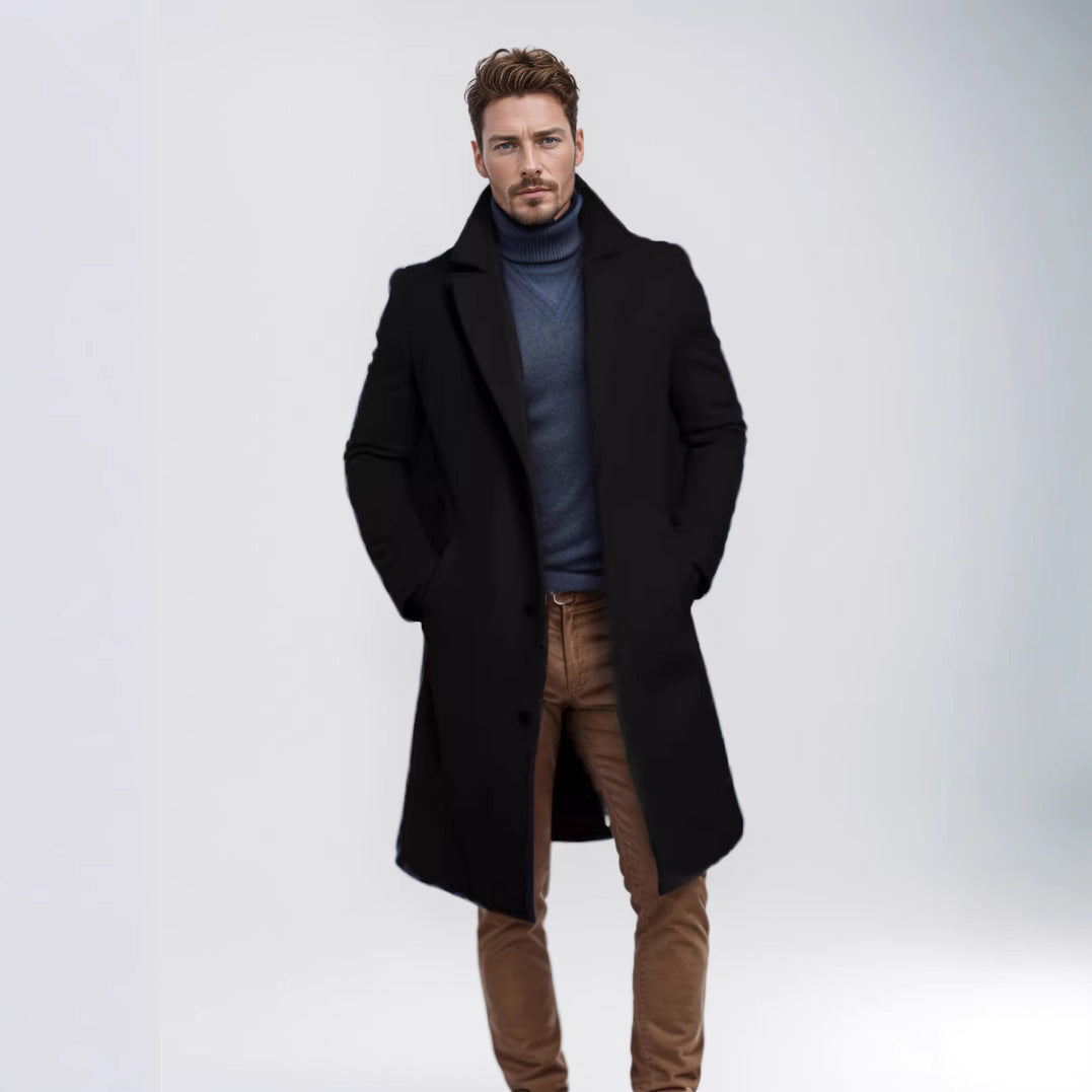 Herren Langer taillierter Mantel mit breitem Revers und edler Wollmischung Drune