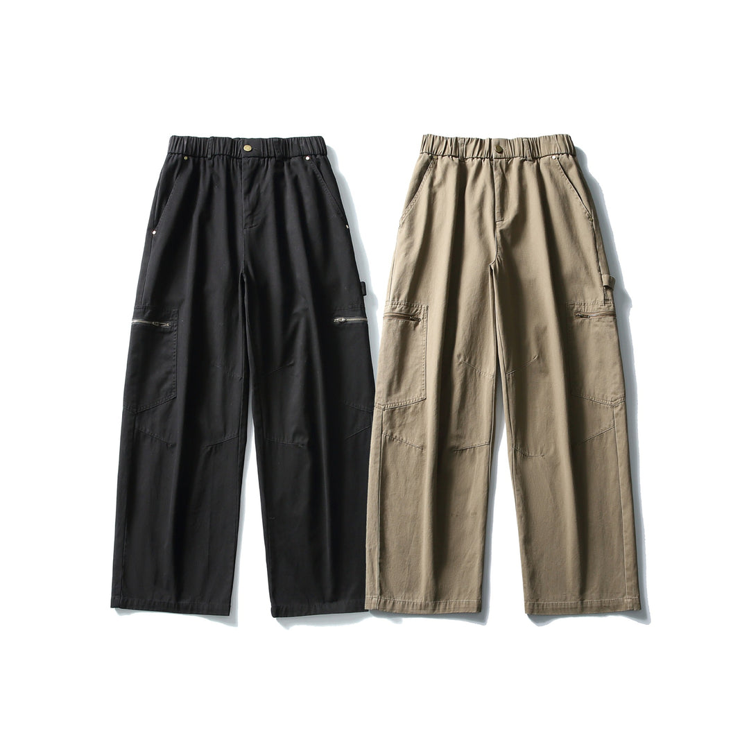 Damen Utility-Cargo-Hose mit weitem Bein, hohem elastischem Bund und Reißverschlusstaschen Drune