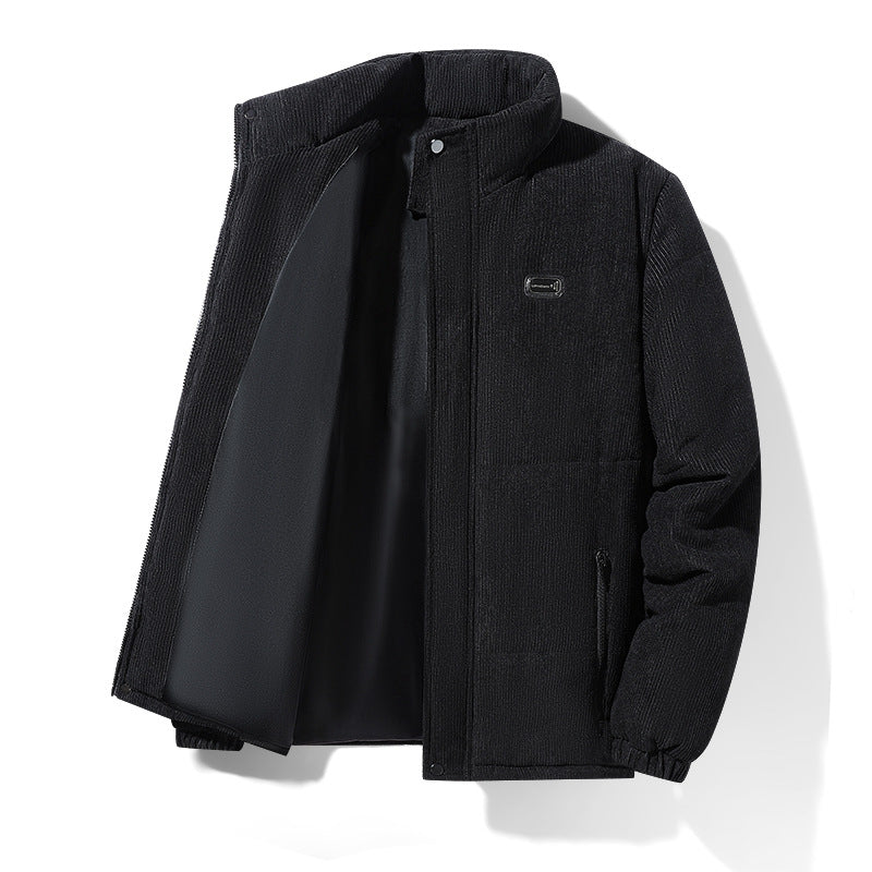 Herren gepolsterte Cordjacke mit hohem Stehkragen, wattierter Isolierung und Reißverschlusstaschen Drune
