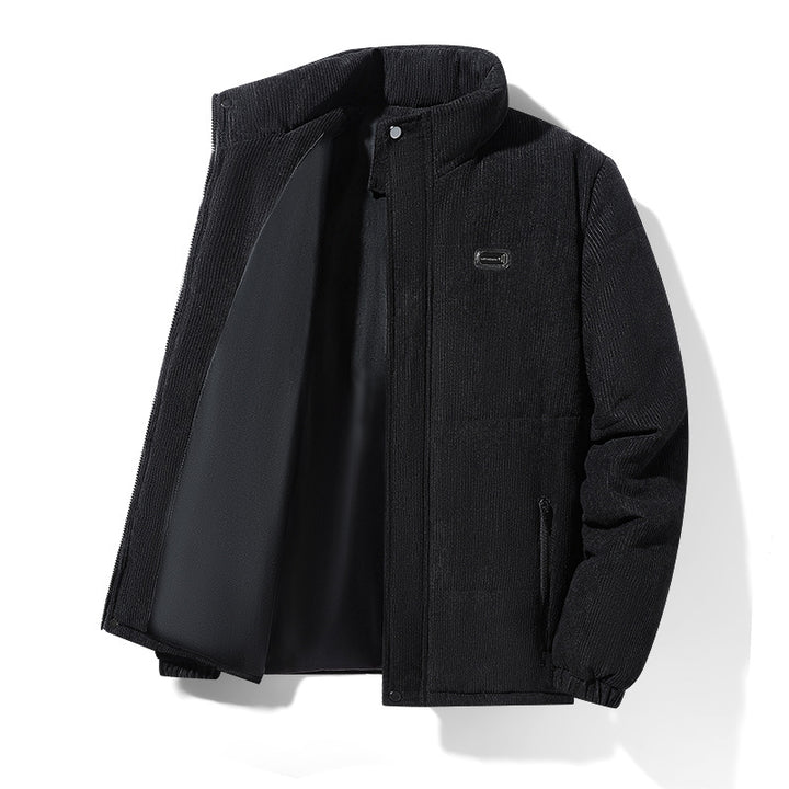 Herren gepolsterte Cordjacke mit hohem Stehkragen, wattierter Isolierung und Reißverschlusstaschen Drune