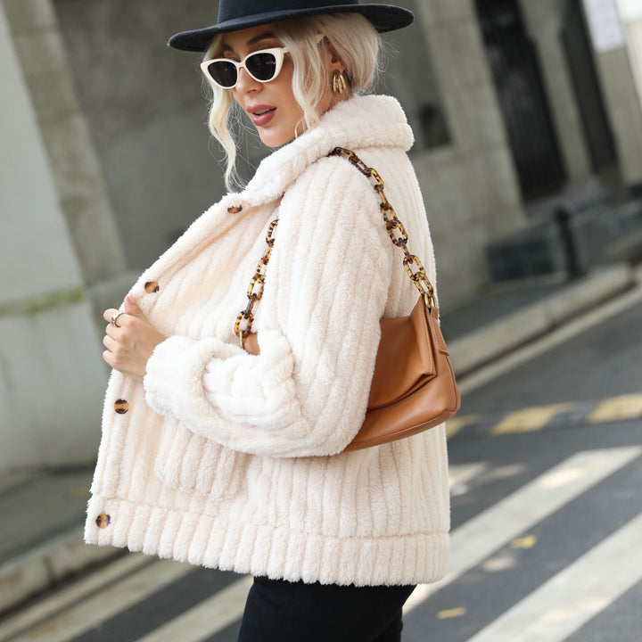 Damen Plüschjacke mit modernen Steppdetails und aufgesetzten Taschen Drune